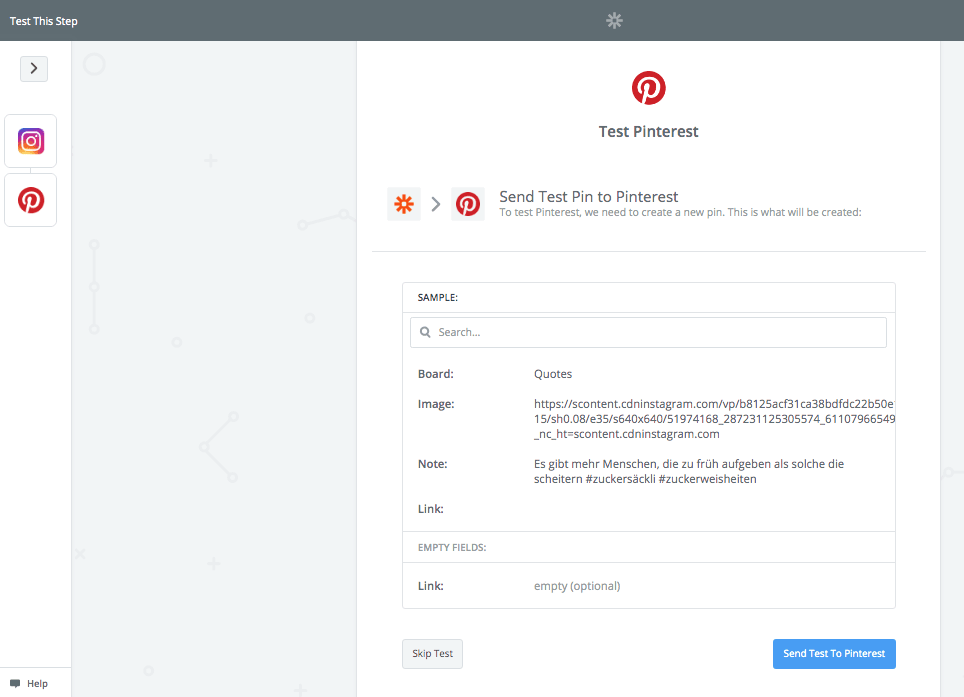 beispiel zapier instagram pinterest