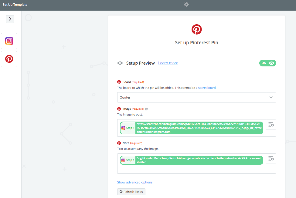 beispiel zapier instagram pinterest