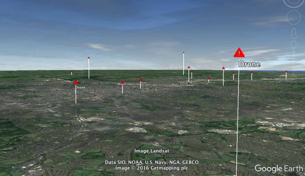 Mapping Drone near misses in Google Earth*