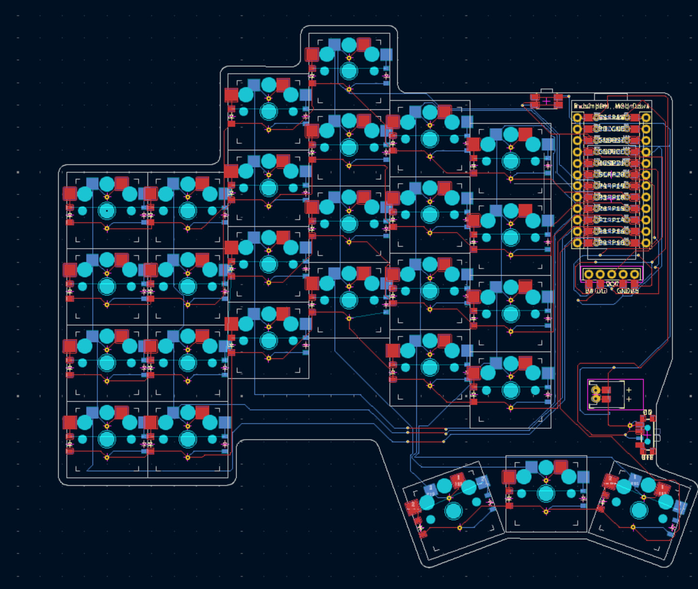 screenshot showing a technical layout of the keyboard on KiCad