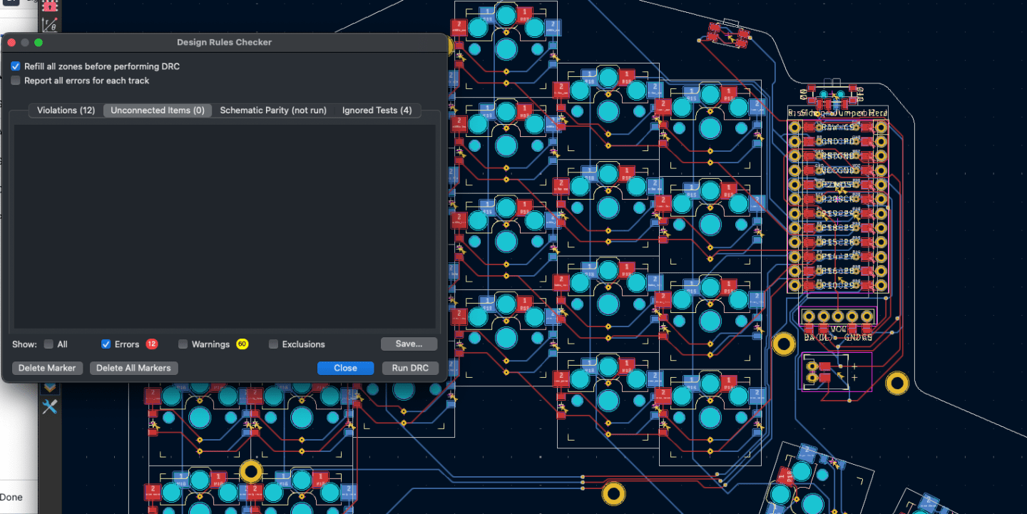 Screenshot of KiCad window showing no errors.