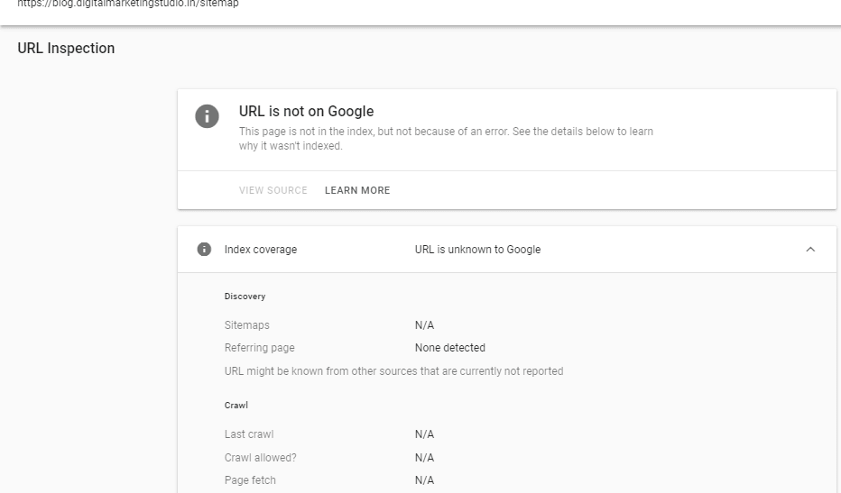 url is not on google