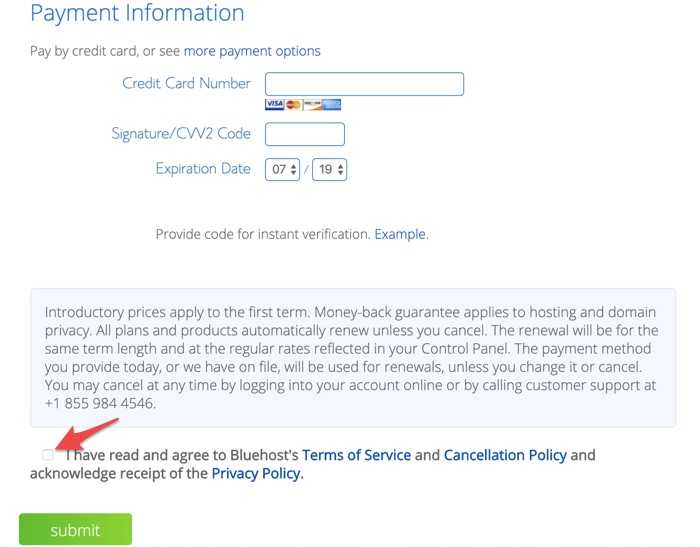 bluehost payment