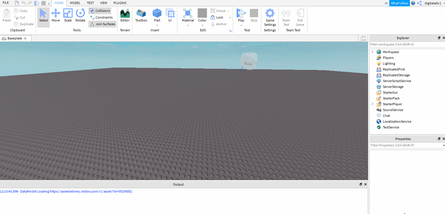 1. Open Roblox Studio and load the starter kit