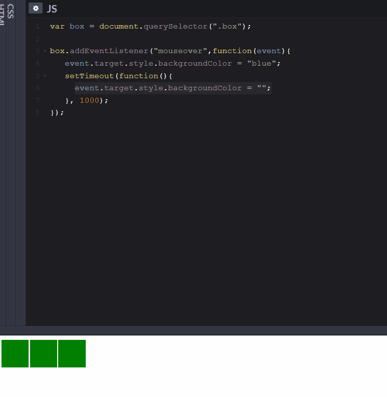 Var box2 document queryselector box2 box2 addeventlistener