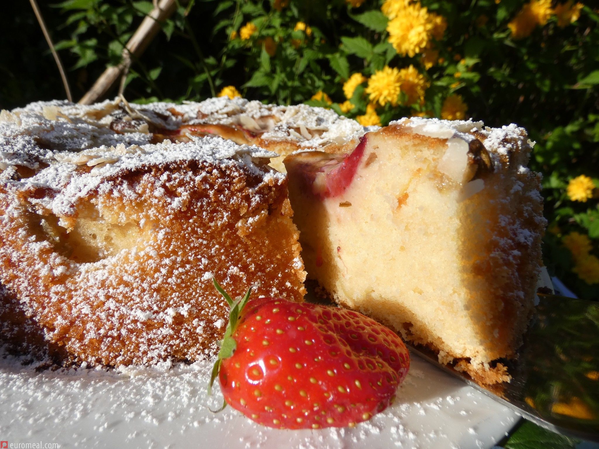 Erdbeer - Rhabarberkuchen mit Marzipan - euromeal.com