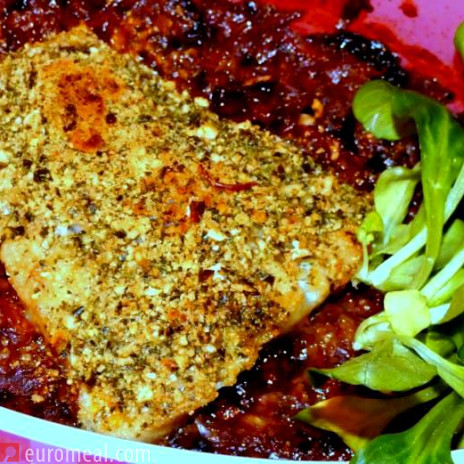 Kabeljau natur auf Süßkartoffeln mit Kürbiskernkruste