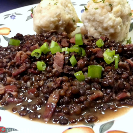 Belugalinsen mit Speck