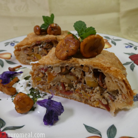 Pfifferlingstrudel mit Rauchfleisch