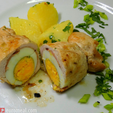 Putenschnitzel mit Ei gefüllt