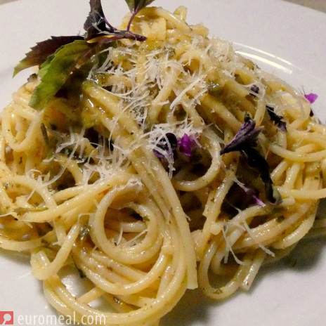 Spaghetti mit Basilikumpesto