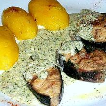 Wels in Kräutersauce mit Bratkartoffeln