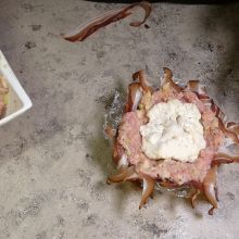 Blumenkohl in das Fleisch drücken