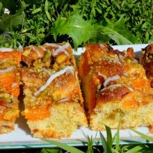 Marillenkuchen mit Pistazien und Sonnenblumenkernen