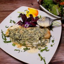 Pangasiusfilets mit Wildkräuterkruste in Oberssauce