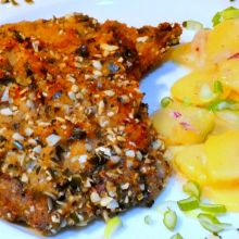 Hirschschnitzel in Kürbiskernmantel