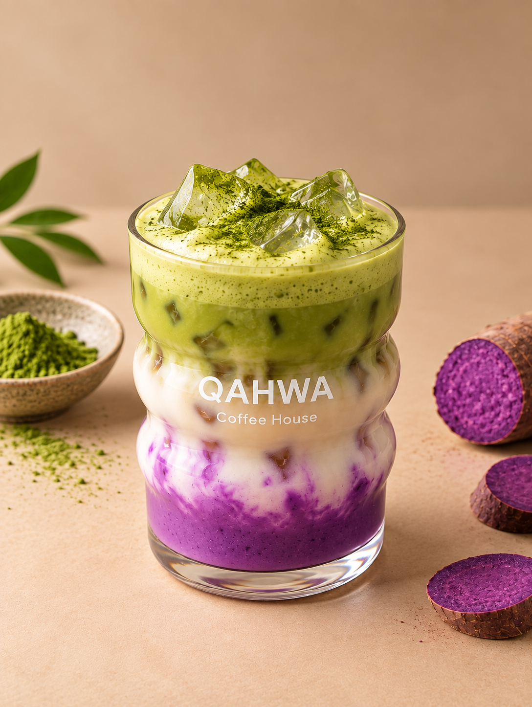 Matcha ube latte