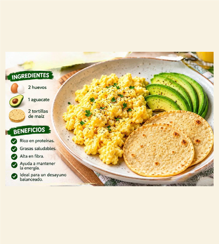 HUEVOS + AGUACATE + TORTILLA DE MAIZ