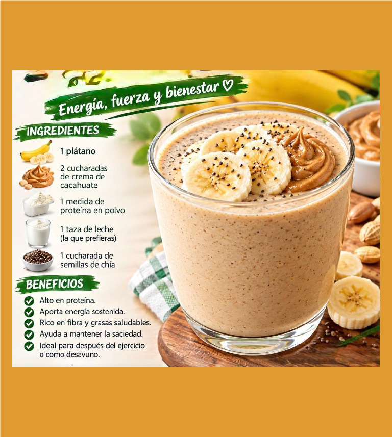 LICUADO DE PROTEINA PLATANO + CREMA DE CACAHUATE