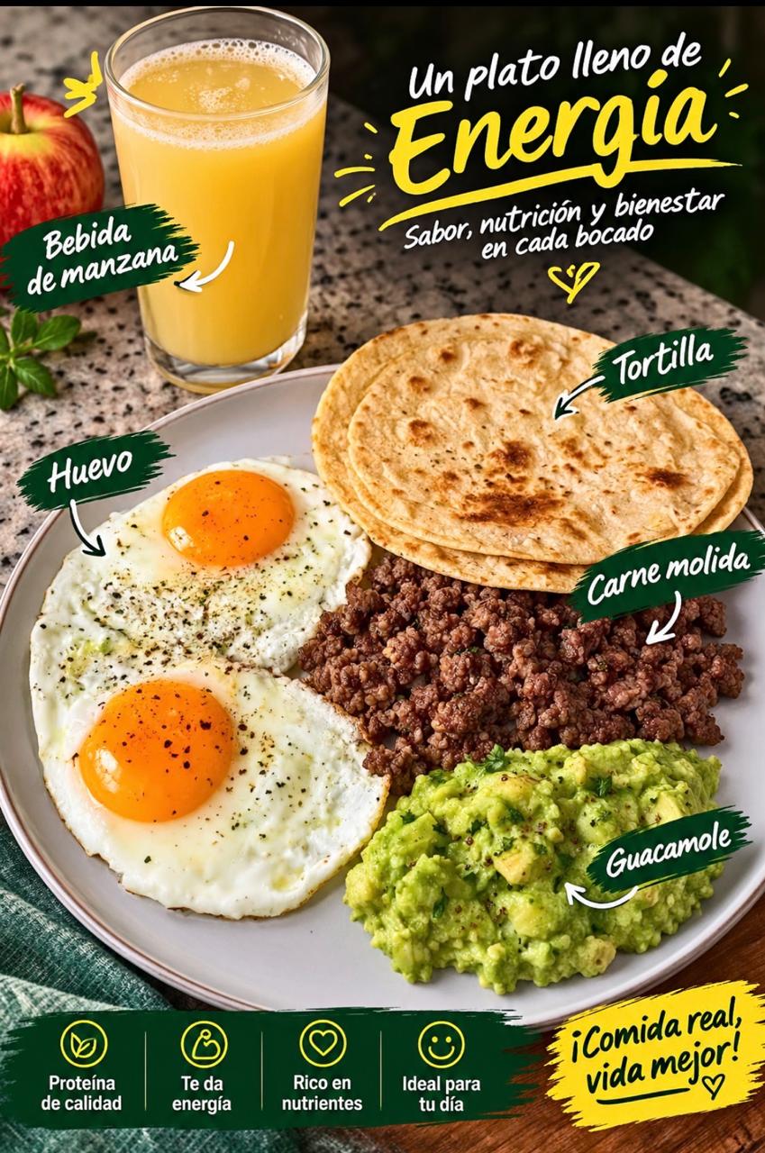 TORTILLA DE MAIZ AGUACATE CARNE MILIDA HUEVO 