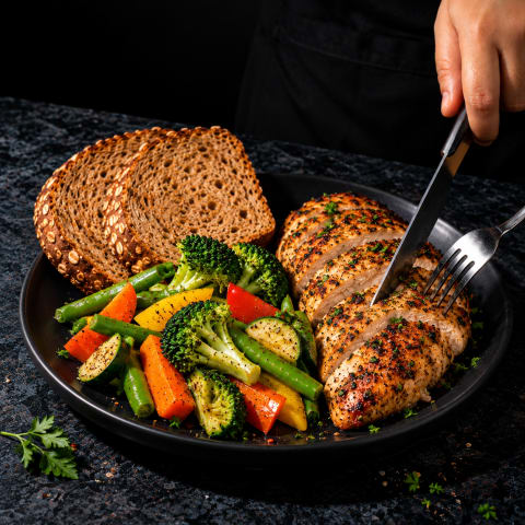 Baked Chicken With Brown Bread And Veggies — Non-Veg breakfast from Edibles, Kochi