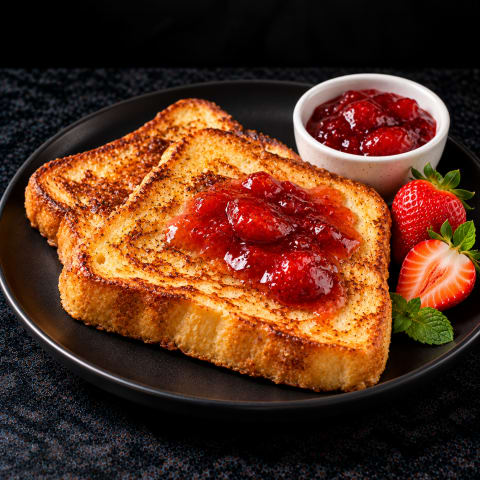 French Toast with Strawberry Jam — Veg breakfast from Edibles, Kochi