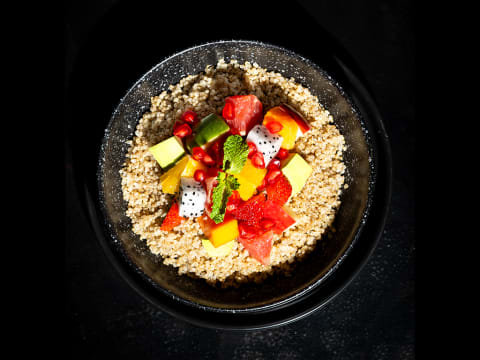 Mix Fresh Fruit Cuts With Quinoa On The Side — Veg breakfast from Edibles, Kochi