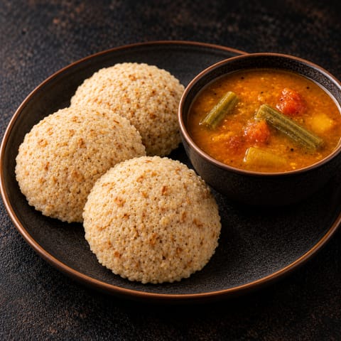 Oats Idly with Sambar — Veg breakfast from Edibles, Kochi