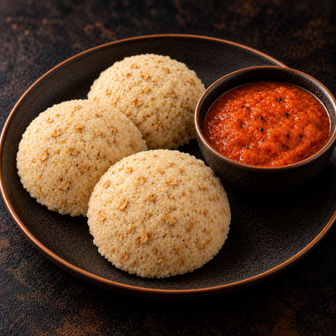 Oats Idli with Tomato Chutney — Veg breakfast from Edibles, Kochi