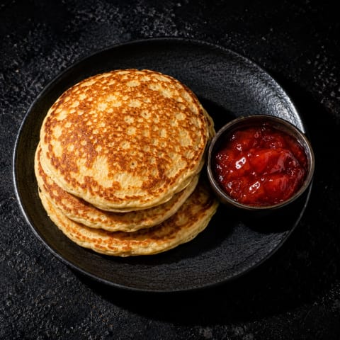 Pancake With Strawberry Jam — Veg breakfast from Edibles, Kochi
