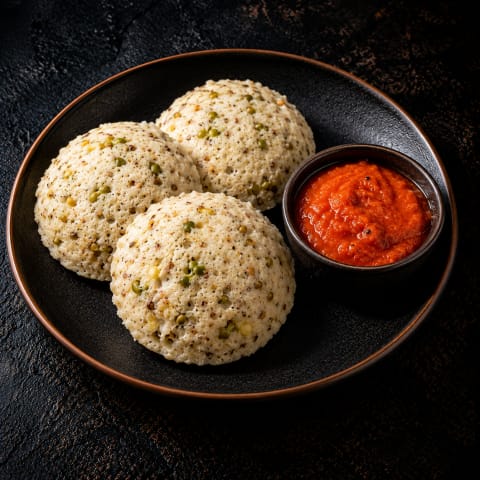 Sprout Idly With Tomato Chutney — Veg breakfast from Edibles, Kochi