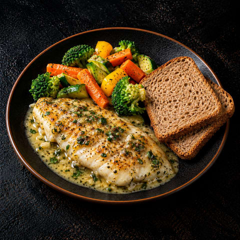 Basa Herb Butter Sauce With Veg& Bread — Non-Veg dinner from Edibles, Kochi