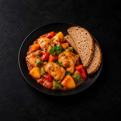Chicken Afritada with Brown Bread — Non-Veg dinner from Edibles, Kochi