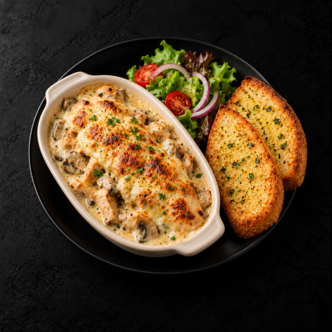 Chicken Thermidor with Garlic Bread — Non-Veg dinner from Edibles, Kochi