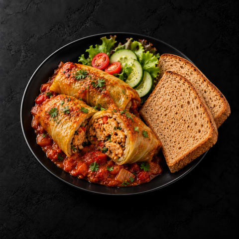 Chicken-Stuffed Cabbage with Brown Bread — Non-Veg dinner from Edibles, Kochi