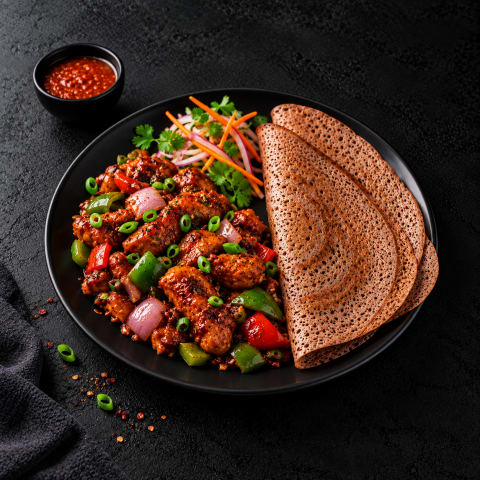 Chilly Chicken With Ragi Dosa — Non-Veg dinner from Edibles, Kochi