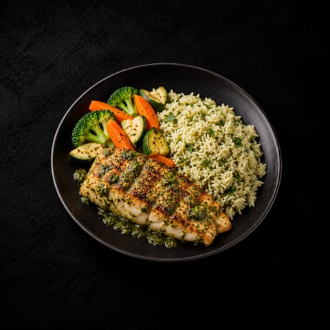 Pesto Pan Grilled Fish With Herb Rice — Non-Veg dinner from Edibles, Kochi