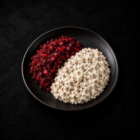 Quinoa Curd Rice with Beetroot Poriyal — Veg dinner from Edibles, Kochi