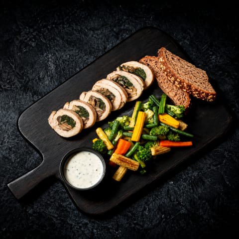 Spinach And Mushroom Chicken Roulade With Brown Bread — Non-Veg dinner from Edibles, Kochi