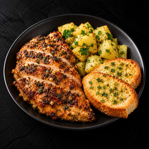 Herb Roast Chicken with Parsley Potato & Garlic Bread — Non-Veg lunch from Edibles, Kochi