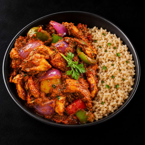 Kadai Chicken with Brown Rice — Non-Veg lunch from Edibles, Kochi