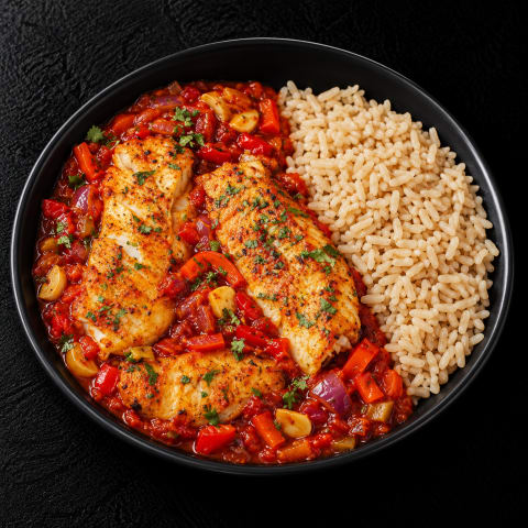Moroccan Baked Fish With Brown Rice — Non-Veg lunch from Edibles, Kochi