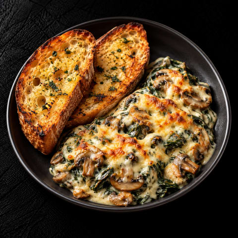 Mushroom And Spinach Bake With Garlic Toast — Veg lunch from Edibles, Kochi
