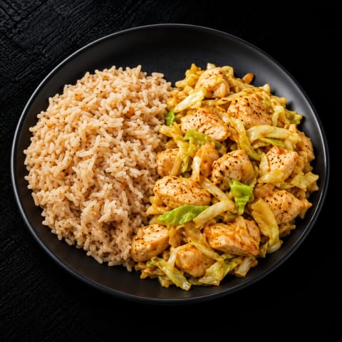 Stir Fried Cabbage Chicken with Brown Rice — Non-Veg lunch from Edibles, Kochi