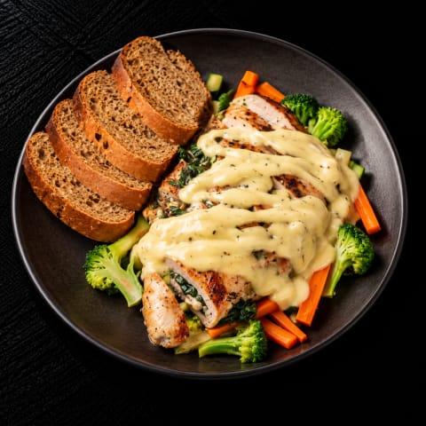 Stuffed Chicken Breast In Creamy Cheddar Sauce & Brown Bread — Non-Veg lunch from Edibles, Kochi