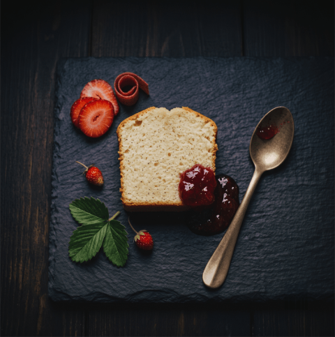 Vanilla Tea Cake with Strawberry Jam — Veg snack from Edibles, Kochi