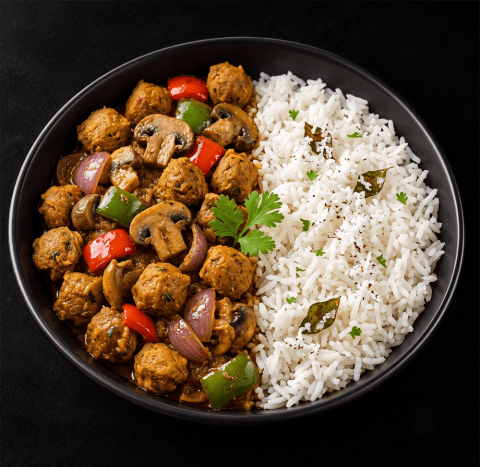 Soya&Mushroom Masala With Coconut Rice — Veg lunch from Edibles, Kochi