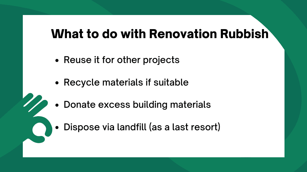 An infographic on what to do with home renovation rubbish