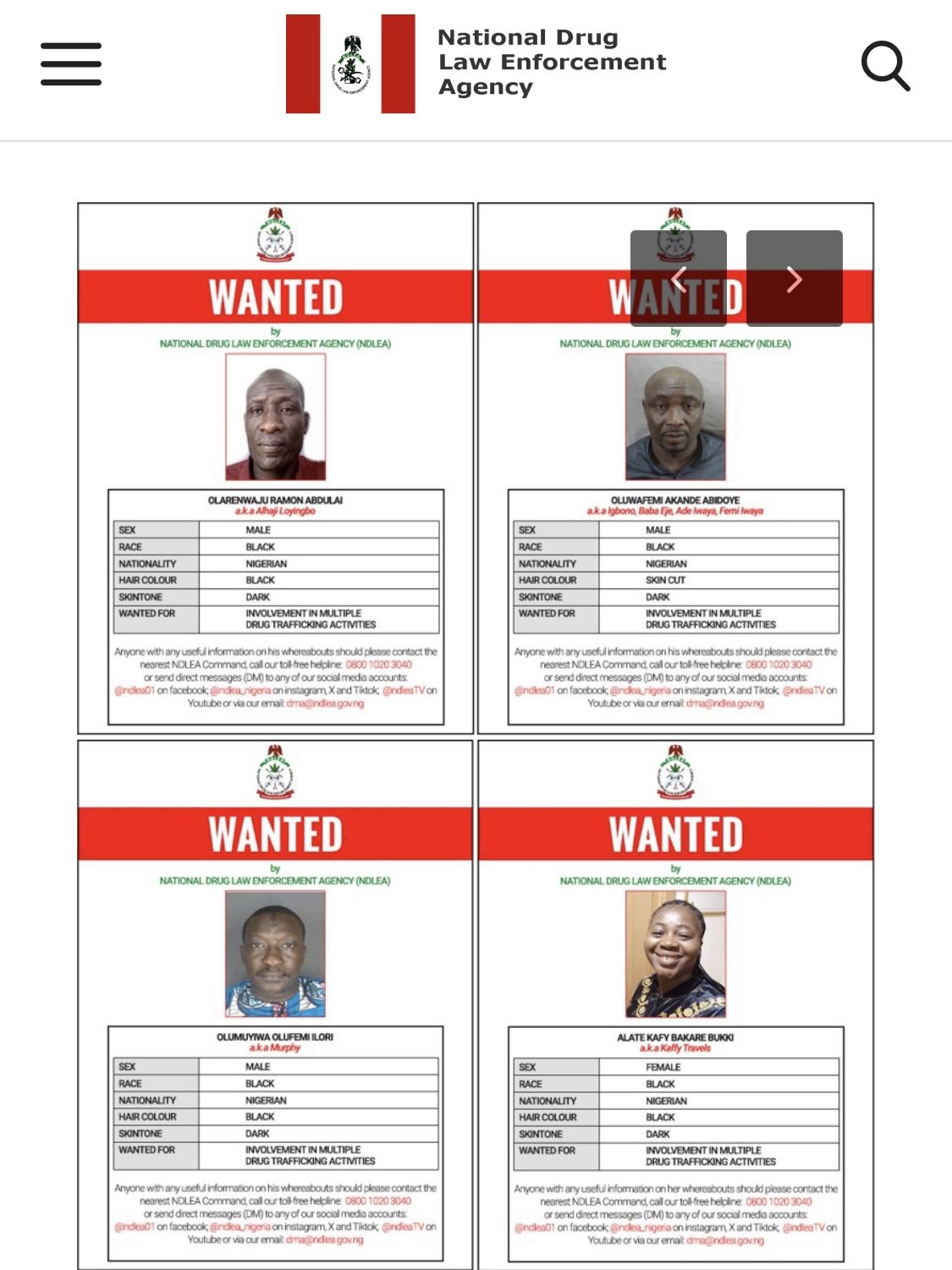 Ndlea Declares Four Lagos Drugs Baron’s Cartel Members Wanted