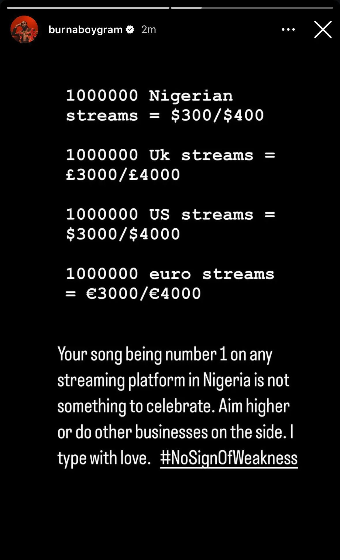 Having the number 1 song in Nigeria is not an achievement.